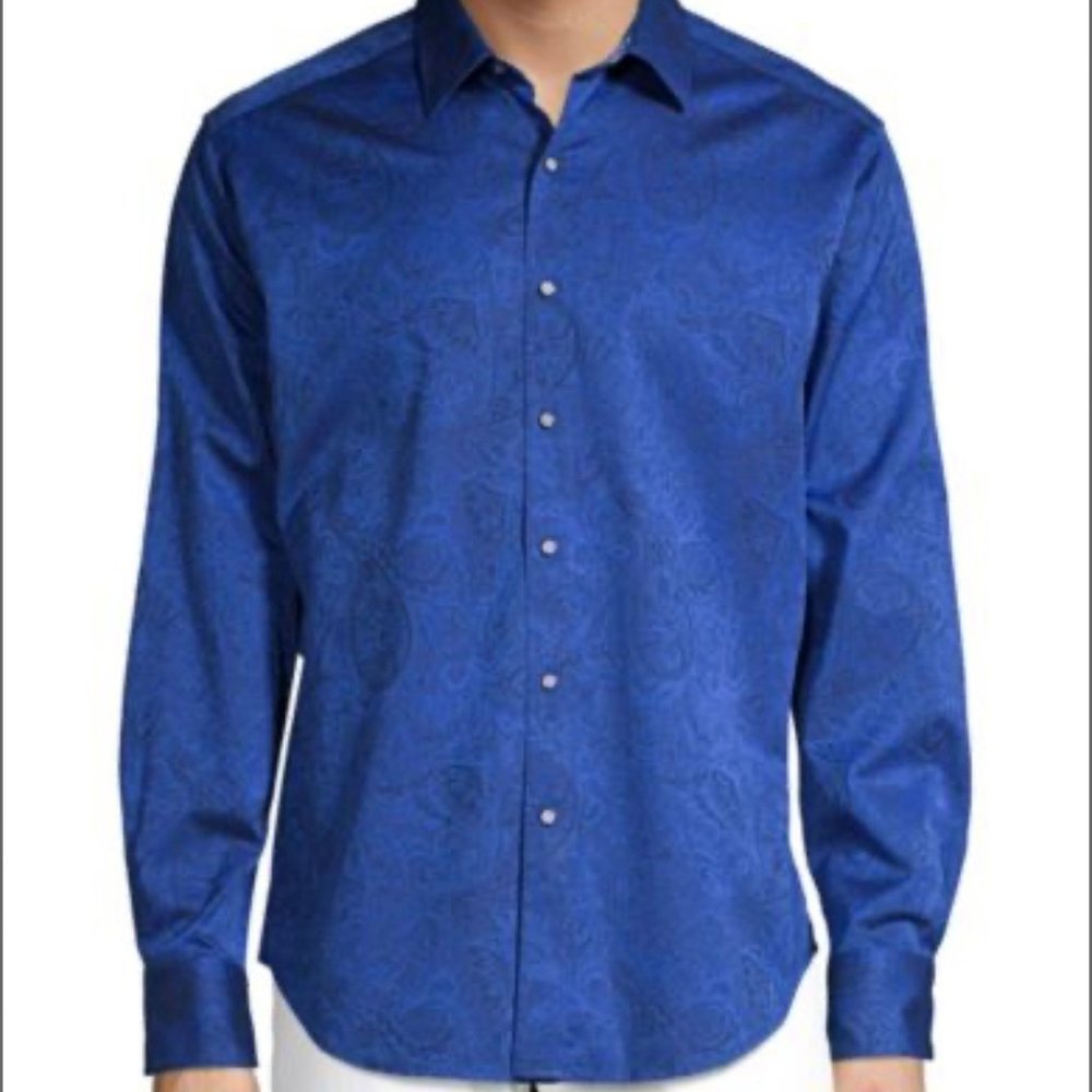 Robert Graham Andretti Classic-Fit Paisley Print Sport Shirt in Blue Size 3XL